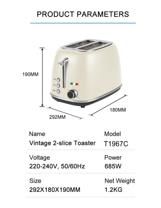 Vintage Electric 2 Slice Toaster Stainless Steel - CREAM