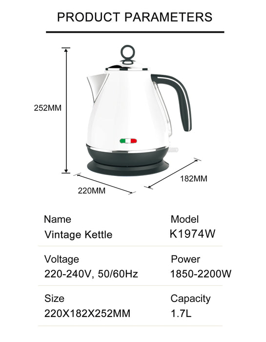 Vintage Electric kettle and 4 slice Toaster Combo White Stainless Steel