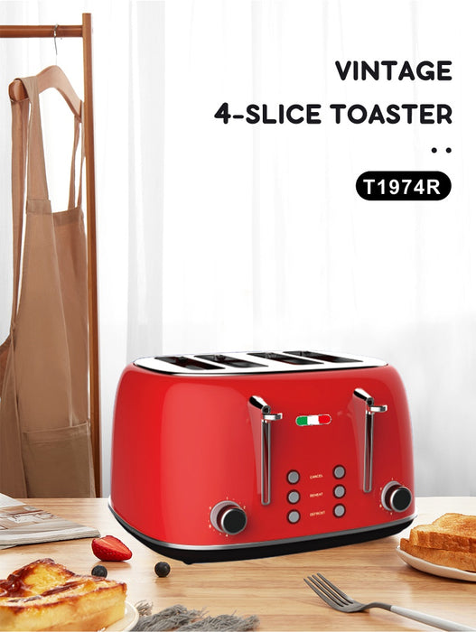 Vintage Electric Kettle and 4 slice Toaster Combo Red Stainless Steel