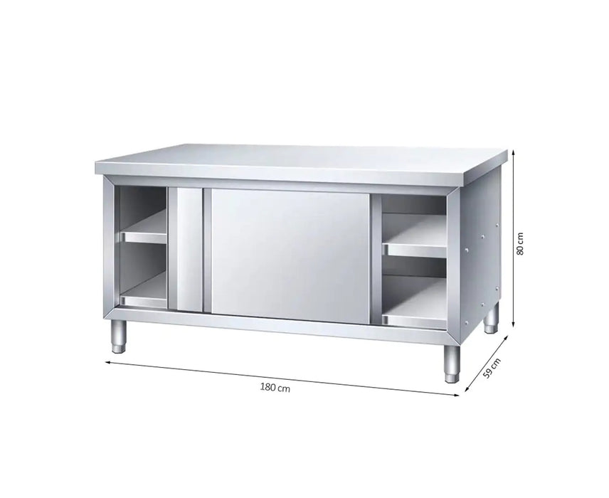 Stainless Steel Commercial Grade Work/Kitchen Table with Storage Cabinet - 180CM