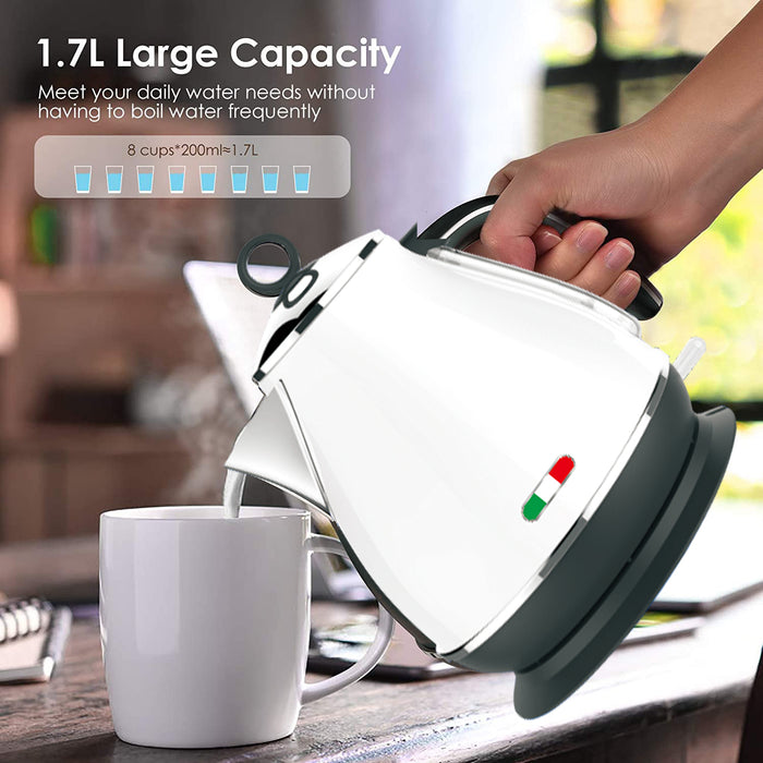 Vintage Electric Kettle White 1.7L Stainless Steel Auto OFF 2200W
