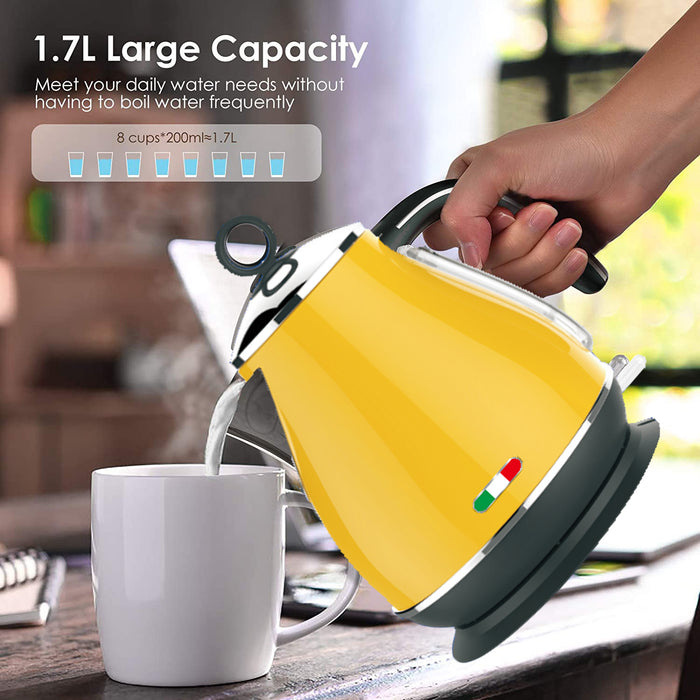 Vintage Electric Kettle Yellow 1.7L Stainless Steel Auto Off 2200W