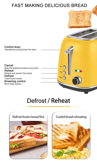 Vintage Electric 2 Slice Toaster Stainless Steel - YELLOW