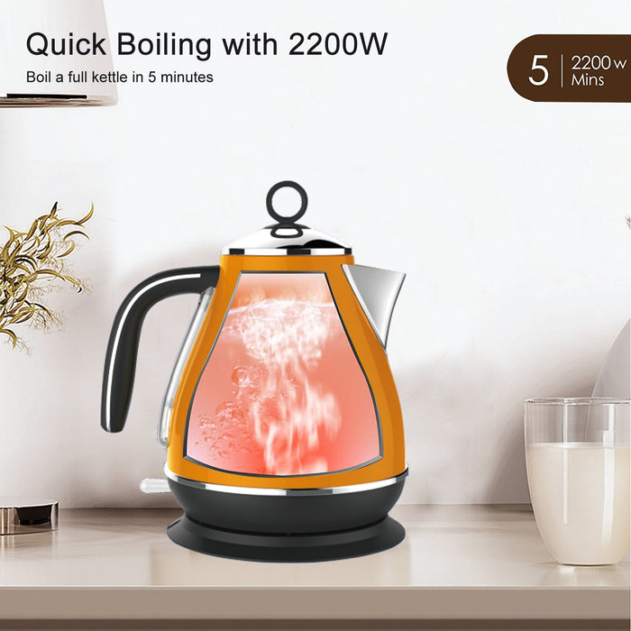 Vintage Electric Kettle Orange 1.7L Stainless Steel Auto OFF 2200W