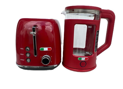 Vintage Electric 1.7L Glass Kettle and 2 Slice Toaster Combo Stainless Steel Red