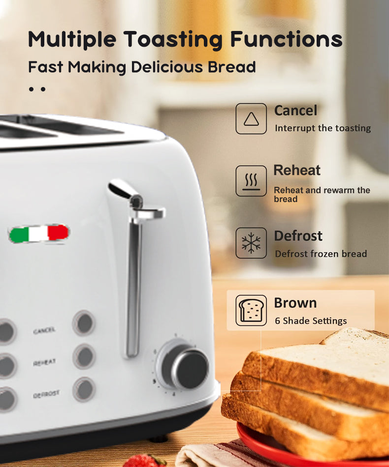 Vintage 4 Slice Toaster & 1.7L Glass Kettle Set - White Modern Design - LED, Browning Control, Keep Warm - Chrome Trim - Stylish Kitchen Combo