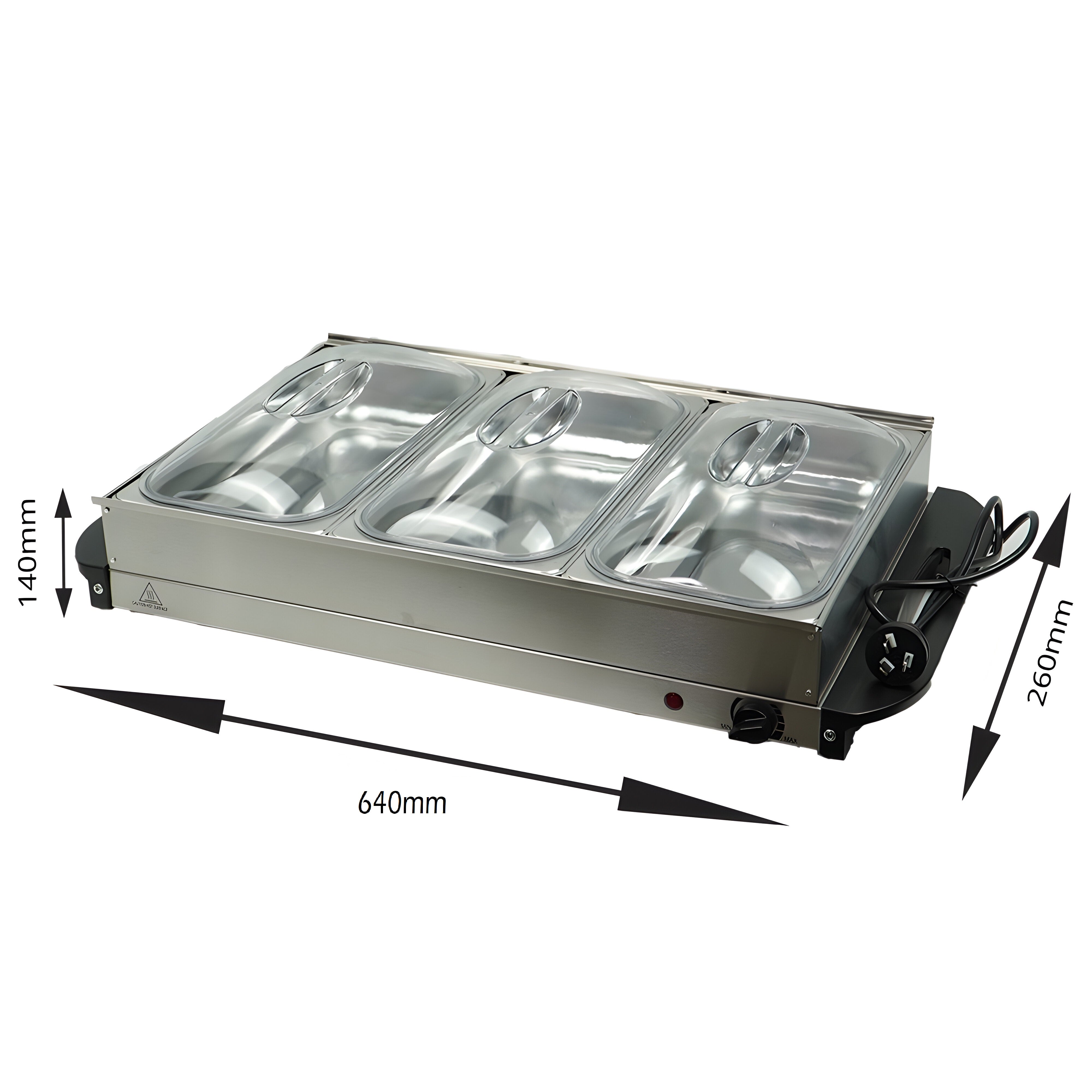Food Warmer Buffet Electric Server Large Bain Marie Stainless Steel 2.5L x3 Tray