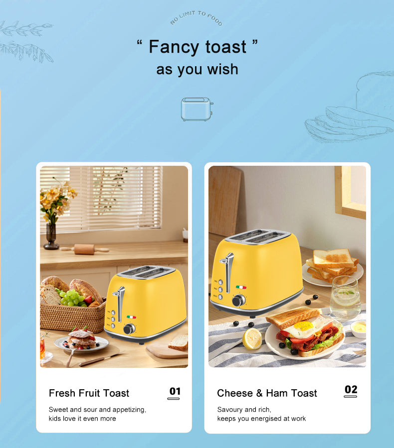Vintage 2 Slice Toaster and 1.7L Glass Kettle Set - Yellow Modern Design - LED, Browning Control, Keep Warm - Chrome Trim - Stylish Kitchen Combo