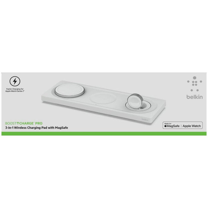 Belkin BoostUp Charge Pro 3-in-1 Wireless Charging Pad with MagSafe (White)