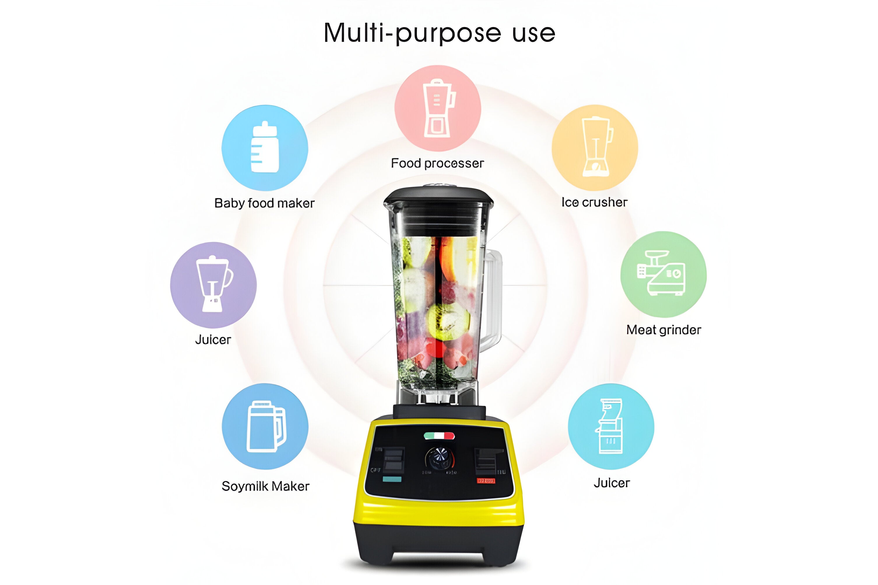 Vintage 2200W 2L Commercial Blender Grinder Juicer Mixer - Stylish Italian Design, Unbreakable Jar, 2 Modes, Adjustable Intensity, Yellow