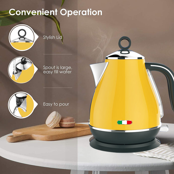 Vintage Electric Kettle Yellow 1.7L Stainless Steel Auto Off 2200W