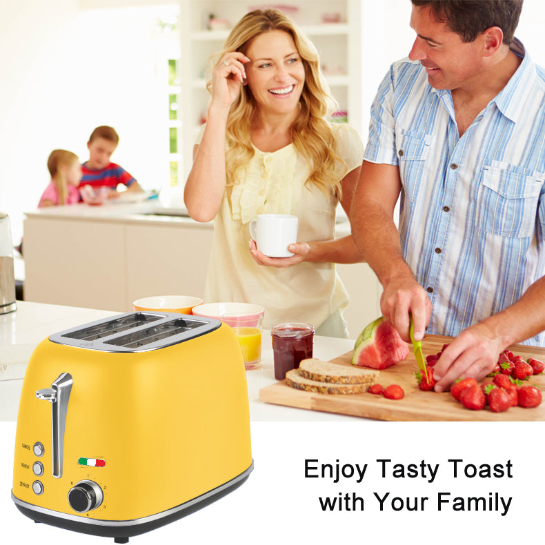 Vintage 2 Slice Toaster and 1.7L Glass Kettle Set - Yellow Modern Design - LED, Browning Control, Keep Warm - Chrome Trim - Stylish Kitchen Combo