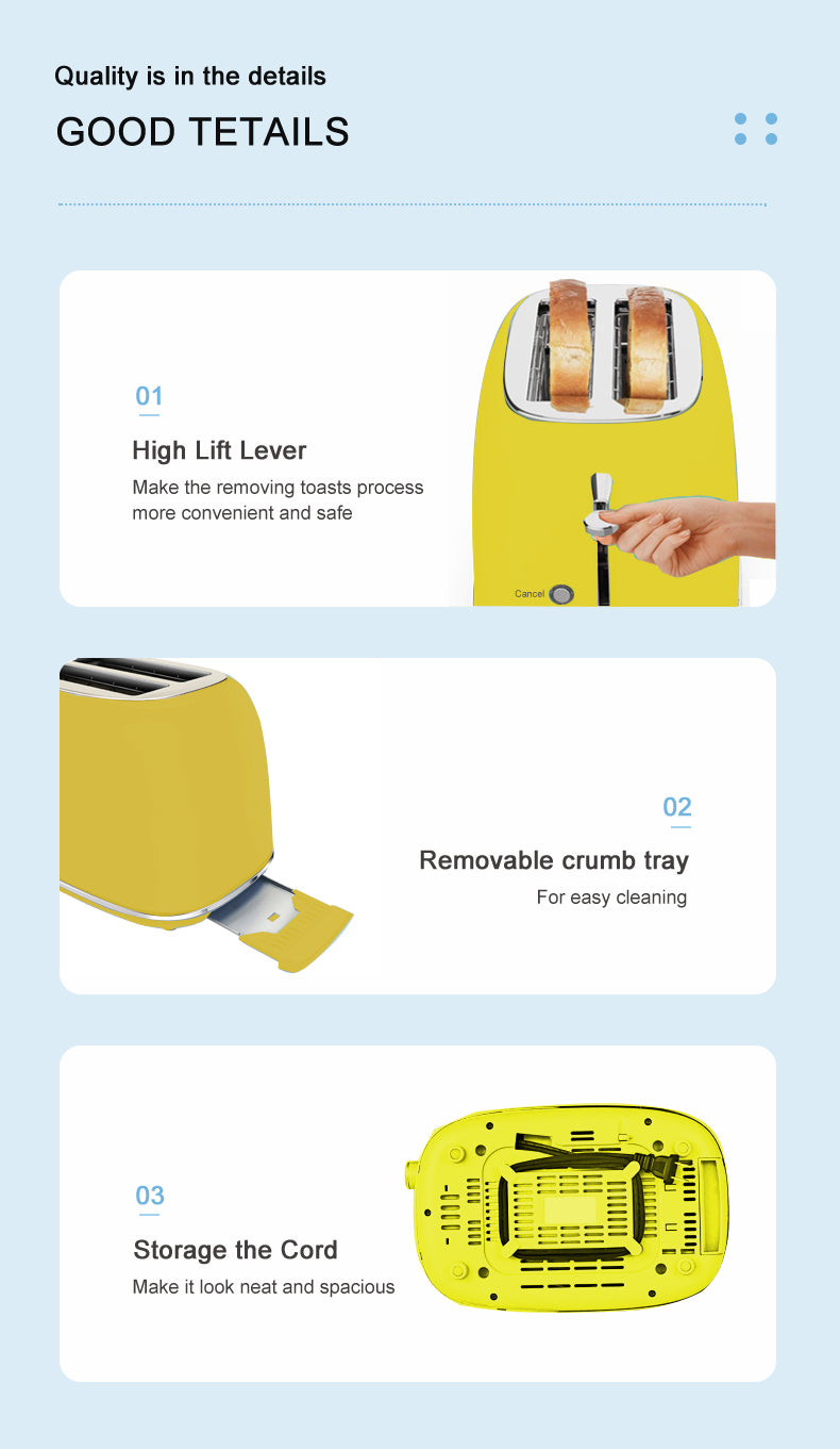 Vintage 2 Slice Toaster and 1.7L Glass Kettle Set - Yellow Modern Design - LED, Browning Control, Keep Warm - Chrome Trim - Stylish Kitchen Combo