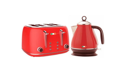 Vintage Electric Kettle and 4 slice Toaster Combo Red Stainless Steel