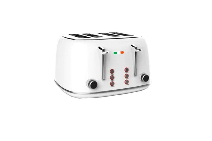 Vintage 4 Slice Toaster & 1.7L Glass Kettle Set - White Modern Design - LED, Browning Control, Keep Warm - Chrome Trim - Stylish Kitchen Combo