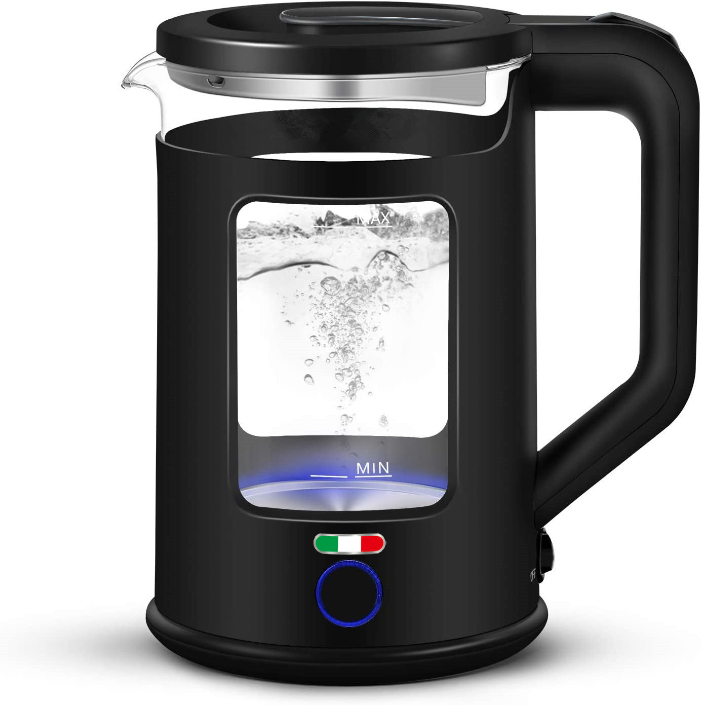 Vintage 4 Slice Toaster & 1.7L Glass Kettle Set - Black Modern Design - LED, Browning Control, Keep Warm - Chrome Trim - Stylish Kitchen Combo