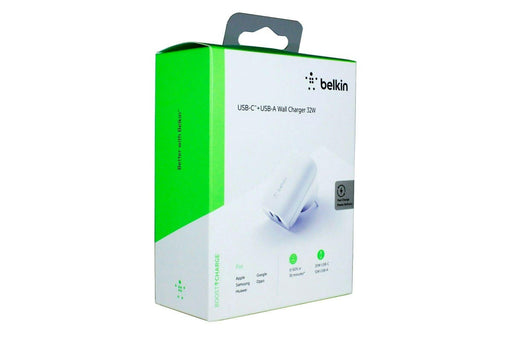 Genuine Belkin BoostUp 20W USB-C + 12W USB-A Dual Port Wall Charger WCB004AUWH