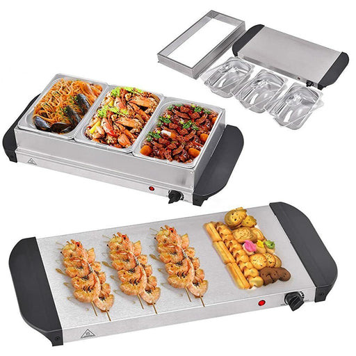 Food Warmer Buffet Electric Server Large Bain Marie Stainless Steel 2.5L x3 Tray