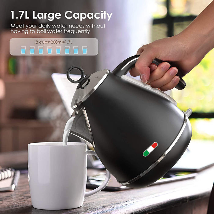 Vintage Electric Kettle Black 1.7L Stainless Steel Auto OFF 2200W