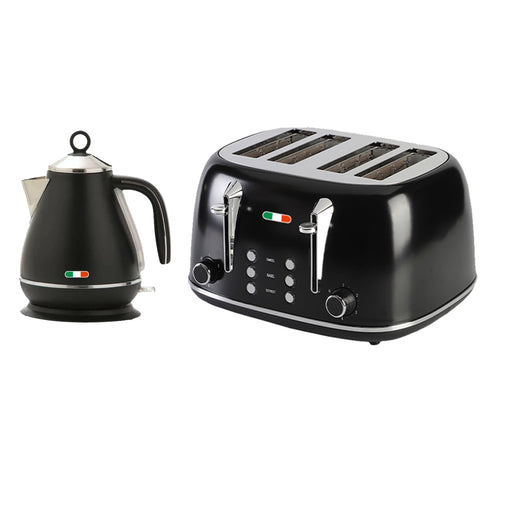 Vintage Electric Kettle and 4 slice Toaster Combo Black Stainless Steel