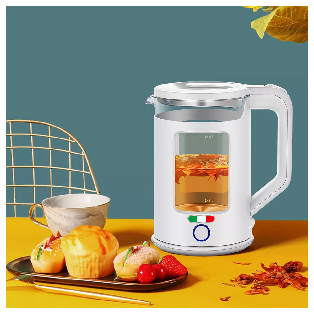 Vintage 4 Slice Toaster & 1.7L Glass Kettle Set - White Modern Design - LED, Browning Control, Keep Warm - Chrome Trim - Stylish Kitchen Combo