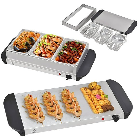 2 x Food Warmer Buffet Electric Server Bain Marie Stainless Steel 1.5L x 3 Tray
