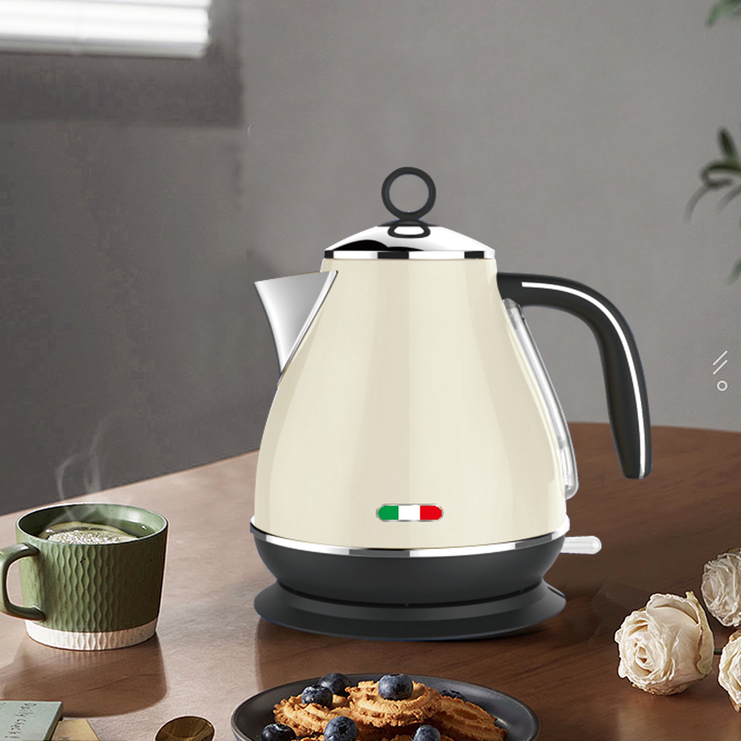Vintage Electric Kettle and 2 Slice Toaster SET Combo Deal Stainless Steel Cream