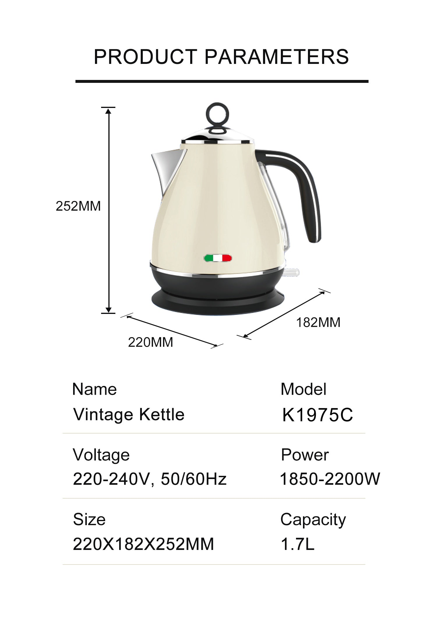 Vintage Electric Kettle and 2 Slice Toaster SET Combo Deal Stainless Steel Cream