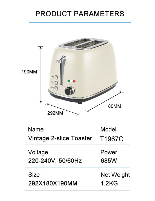 Vintage Electric 2 Slice Toaster Stainless Steel CREAM — REPOGUYS