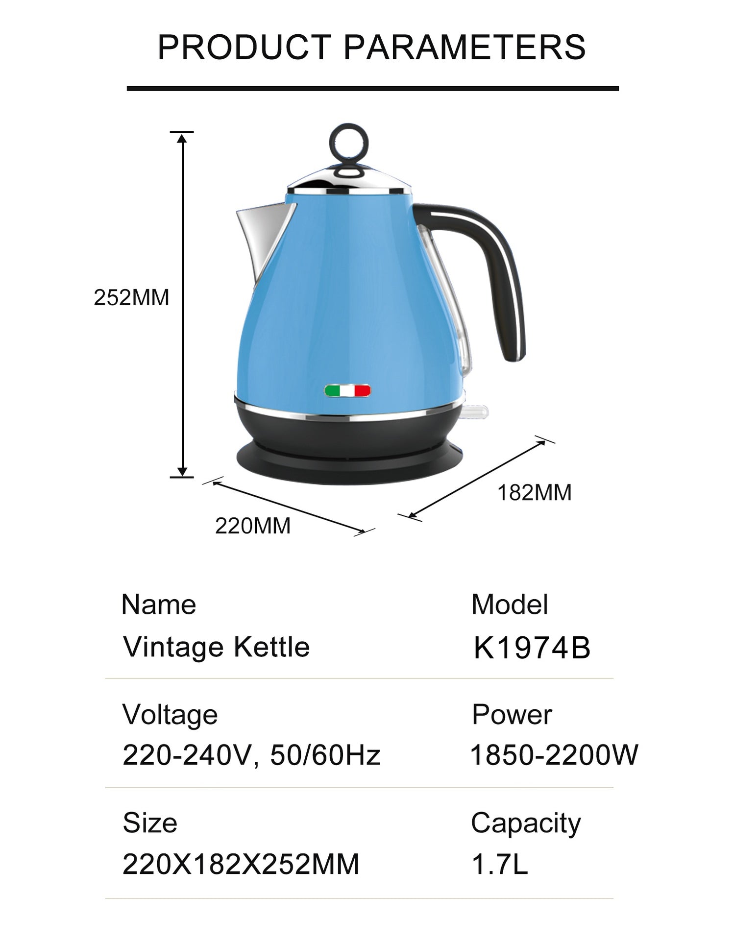 Vintage Electric Kettle and 4 slice Toaster Combo Sky blue Stainless S