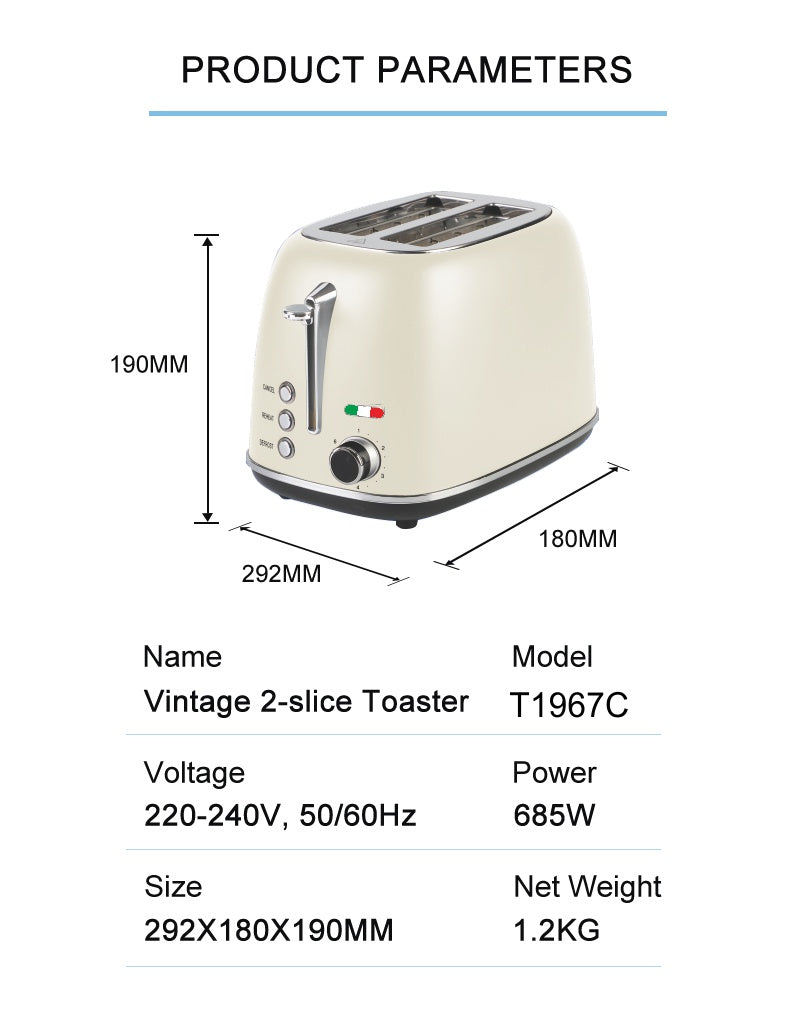 Vintage Electric Kettle and 2 Slice Toaster SET Combo Deal Stainless Steel Cream