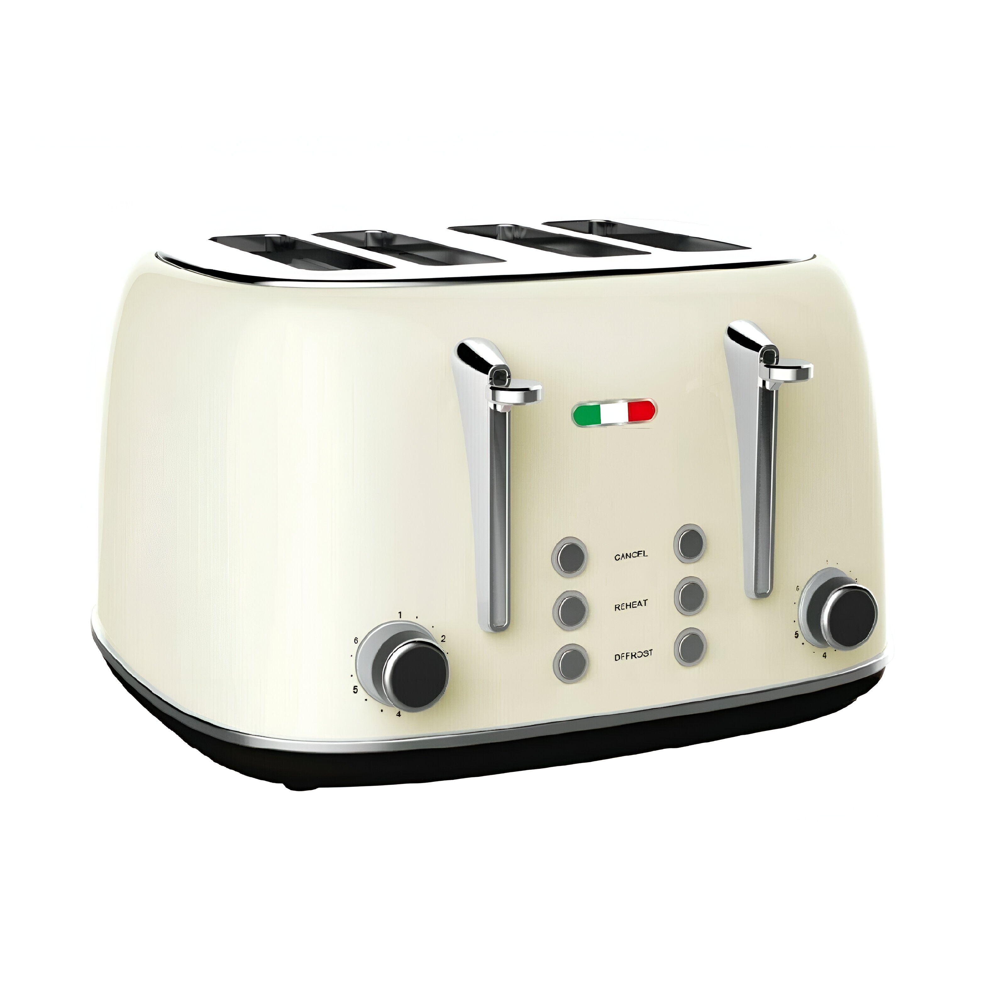 Vintage 4 Slice Toaster – Cream Stainless Steel, 1650W – Extra Wide Slots, 6 Browning Levels, Defrost & Reheat, High-Lift Lever
