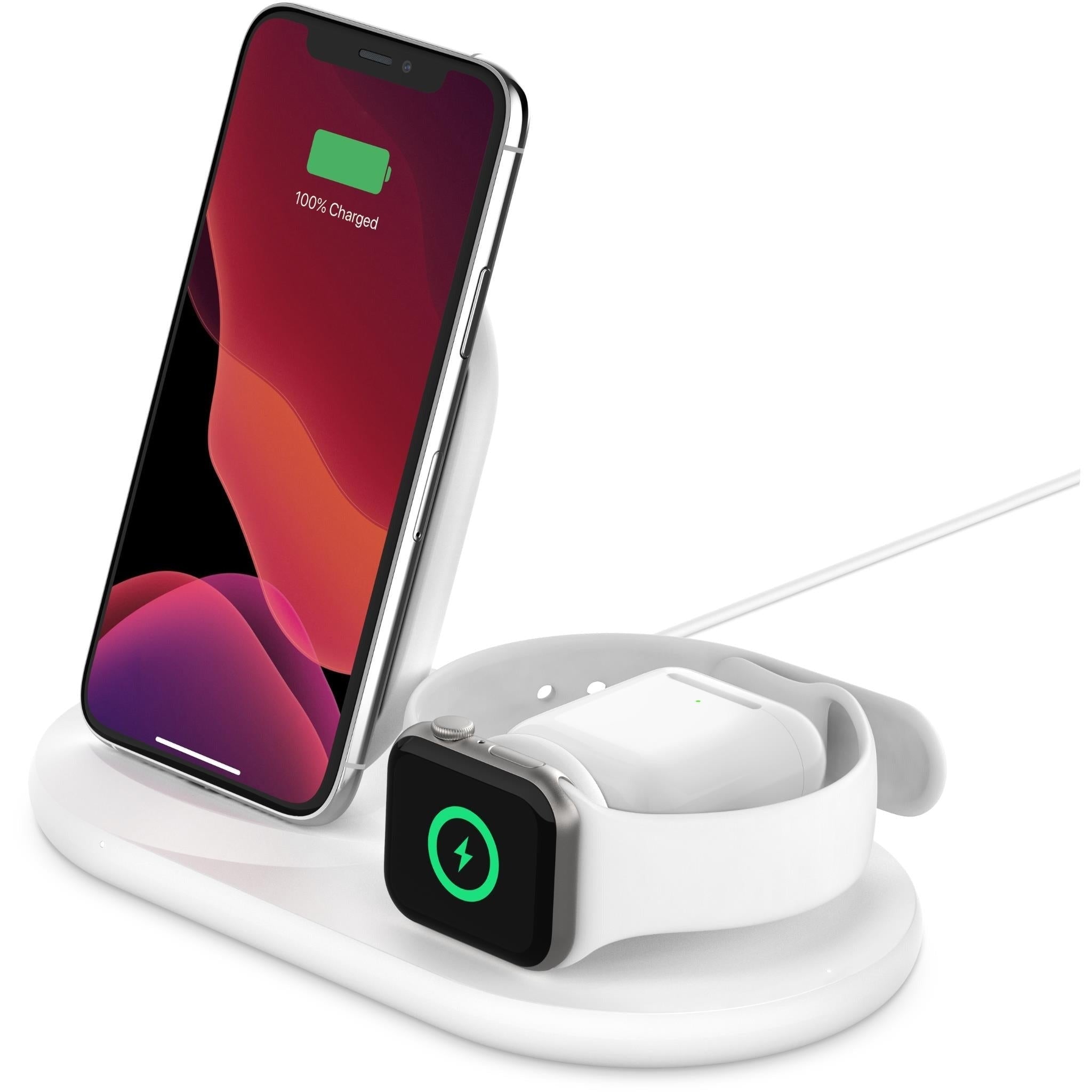 Belkin 3-in-1 Wireless Charger 7.5W – iPhone, Apple Watch & AirPods – White – Power Supply Included