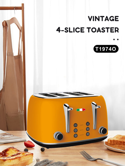 Vintage Electric Kettle and  4  slice Toaster Combo Orange Stainless Steel
