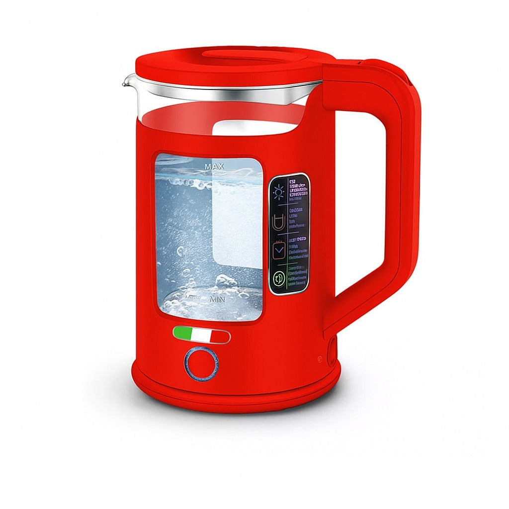 Vintage 4 Slice Toaster and 1.7L Glass Kettle Set - Red Modern Design - LED, Browning Control, Keep Warm - Chrome Trim - Stylish Kitchen Combo