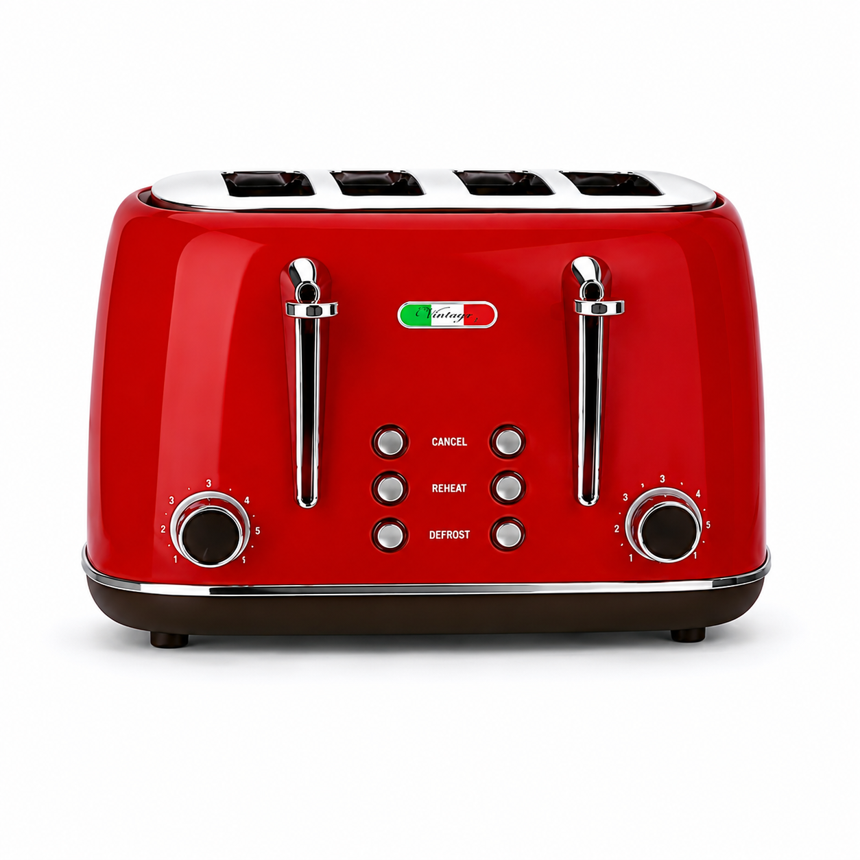 Vintage 4 Slice Toaster and 1.7L Glass Kettle Set - Red Modern Design - LED, Browning Control, Keep Warm - Chrome Trim - Stylish Kitchen Combo
