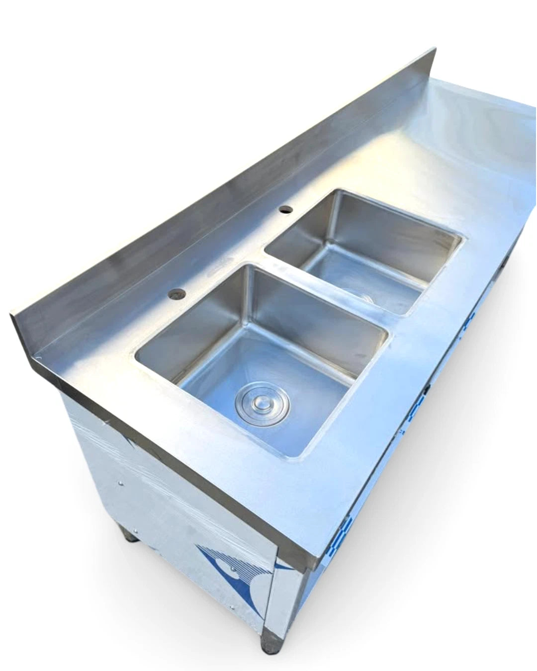 180cm Stainless Steel Table Heavy Duty Bench(2 Sinks,Storage Shelf & slide door)