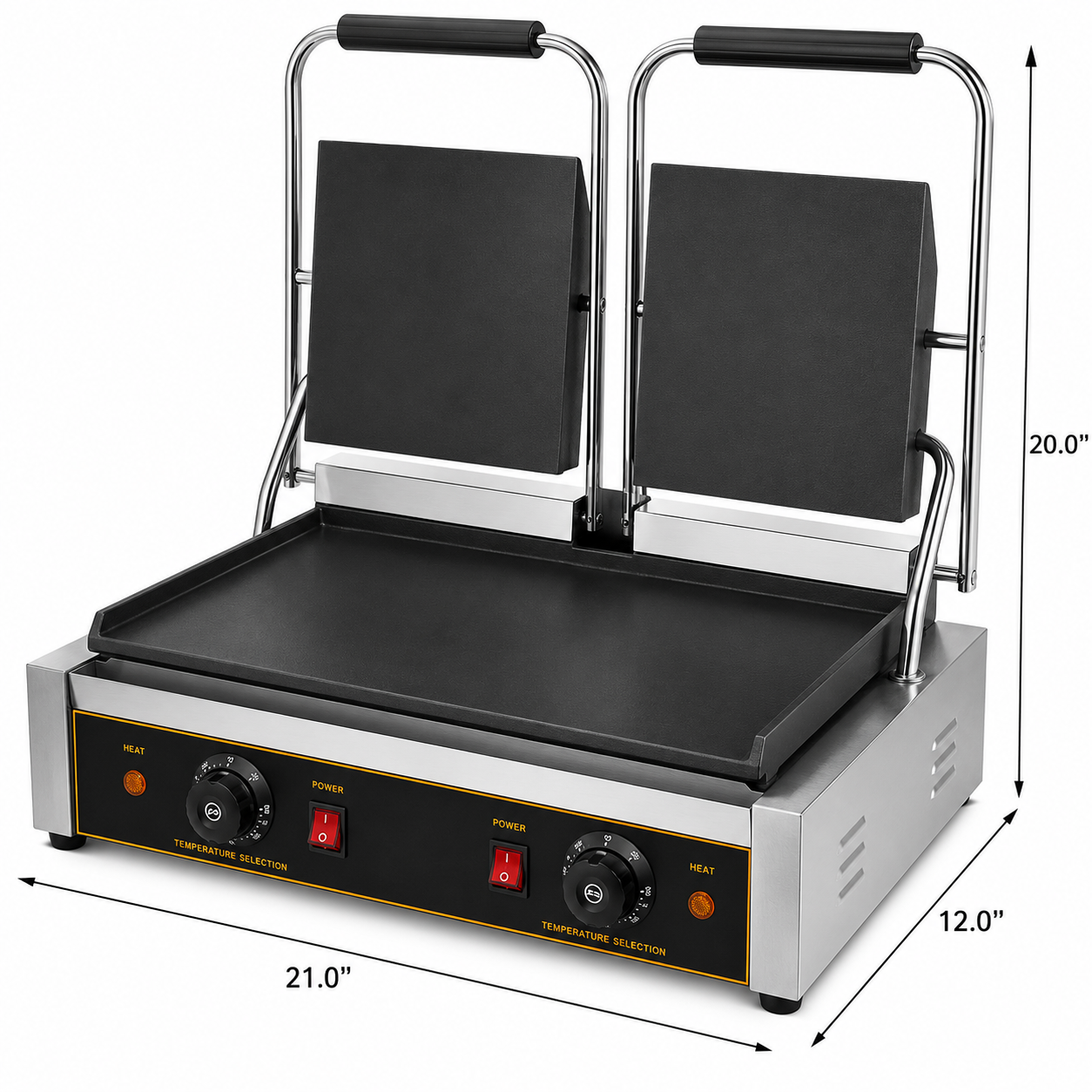 Commercial Double Electric Flat Plate Griddle Grill 3600W | Dual Zone Sandwich Press & BBQ | 2 x 10A Australian Plugs