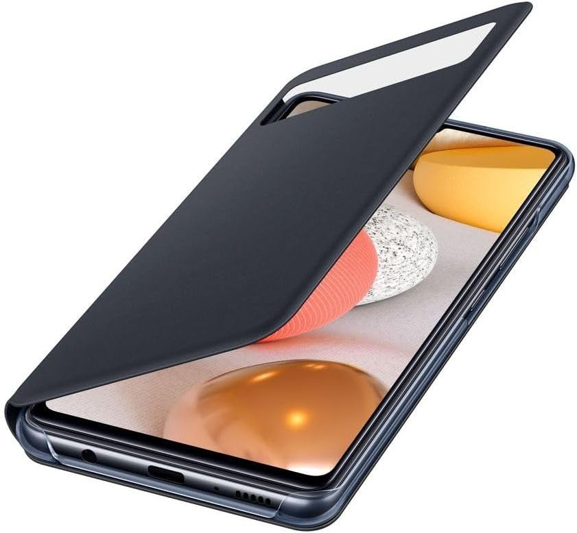 Original Genuine Samsung Galaxy A42 5G Smart S-View Wallet Cover – Black Leather Flip Case with Card Pocket