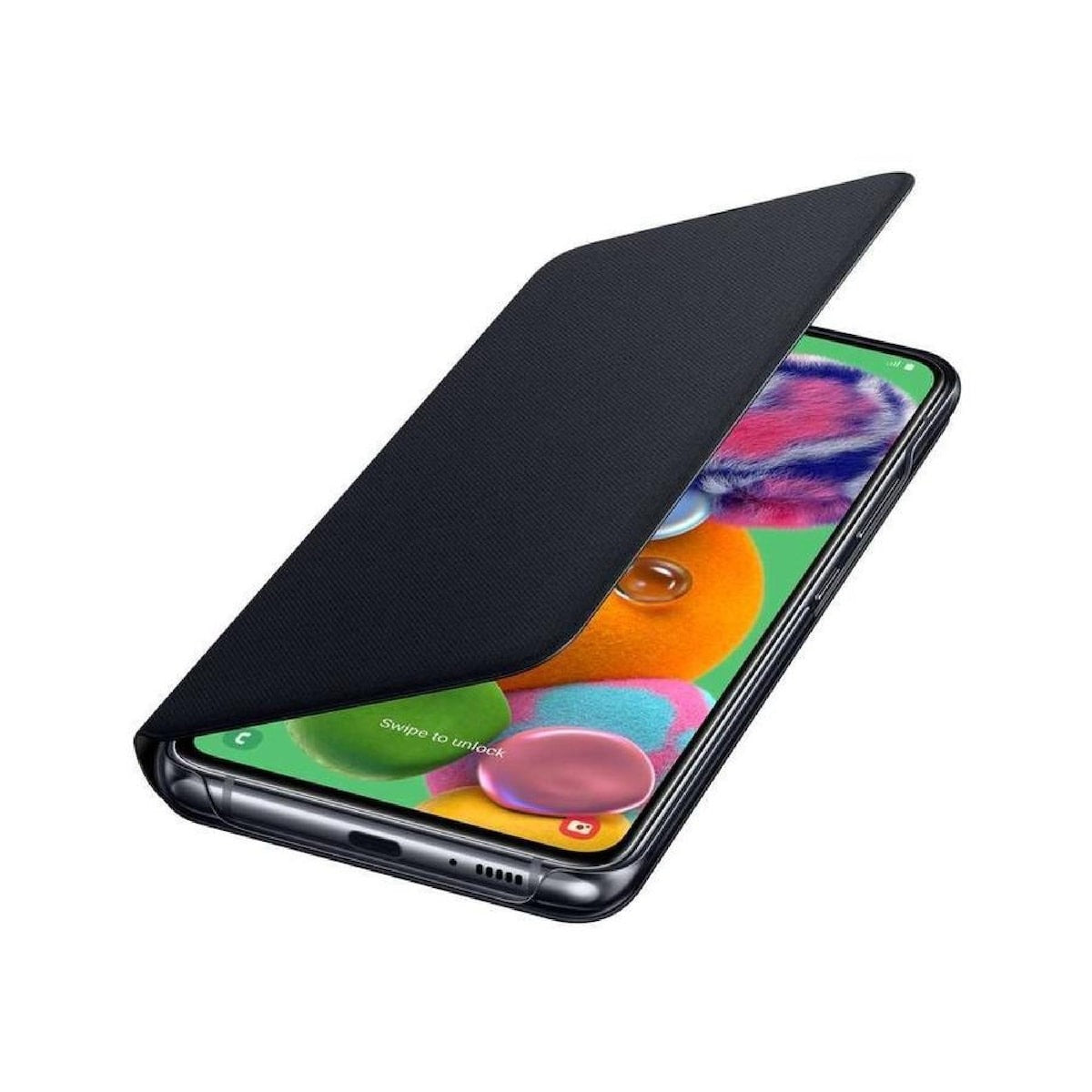 Original Genuine Samsung Galaxy A90 5G Wallet Cover – Black – Leather with Inside Pocket