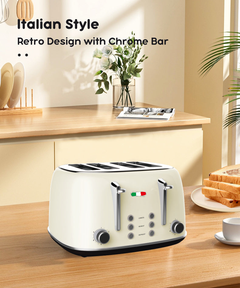 Vintage Electric Kettle and  4 slice Toaster Combo Cream Stainless Steel