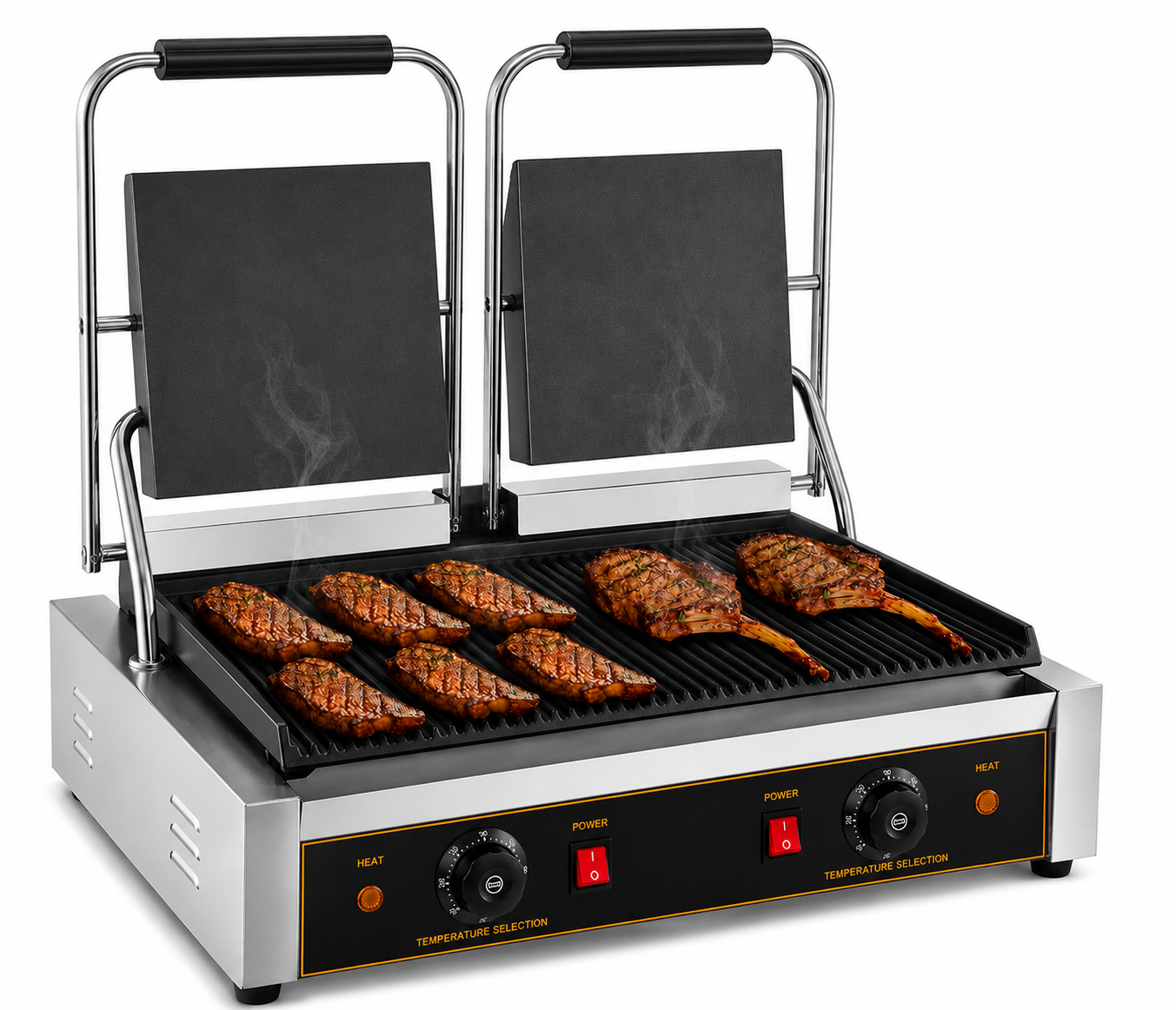 Commercial Double Electric Flat Plate Griddle Grill 3600W | Dual Zone Sandwich Press & BBQ | 2 x 10A Australian Plugs