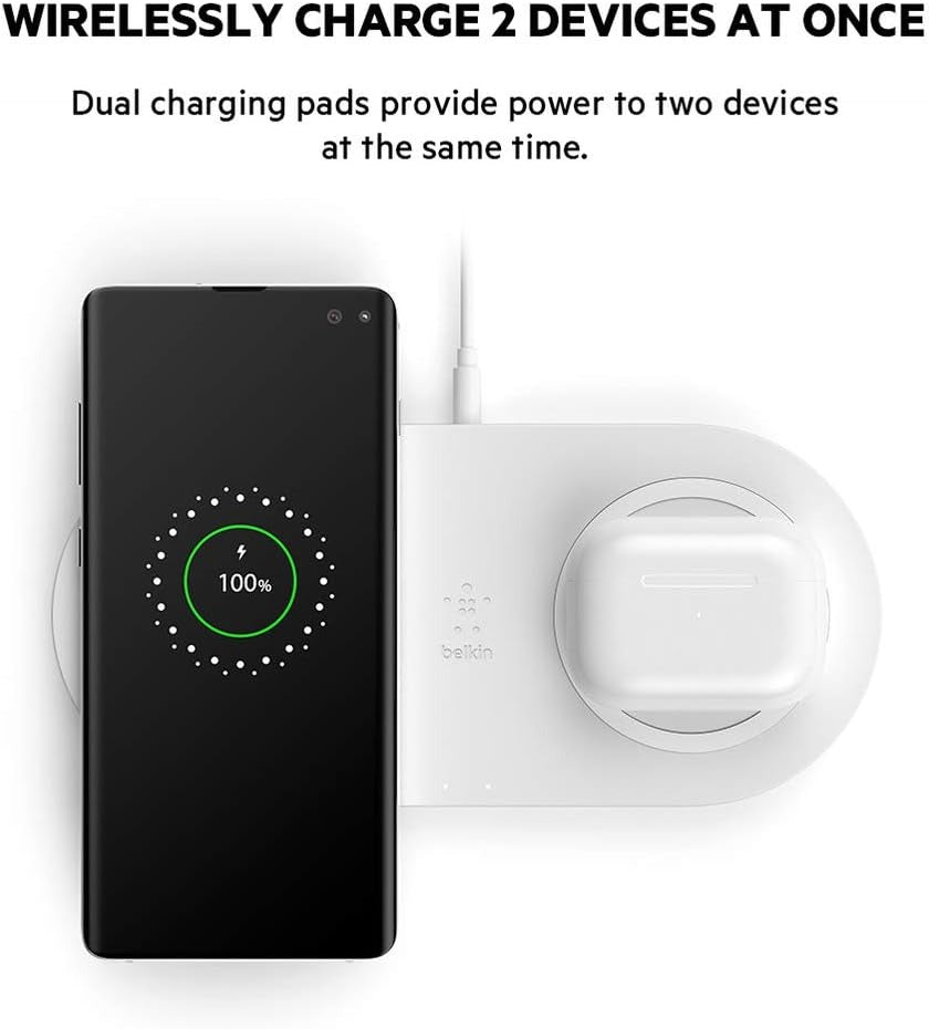 Belkin Dual Wireless Charger (Dual Wireless Charging Pad 15W) Fast Charge - White - Ex Display