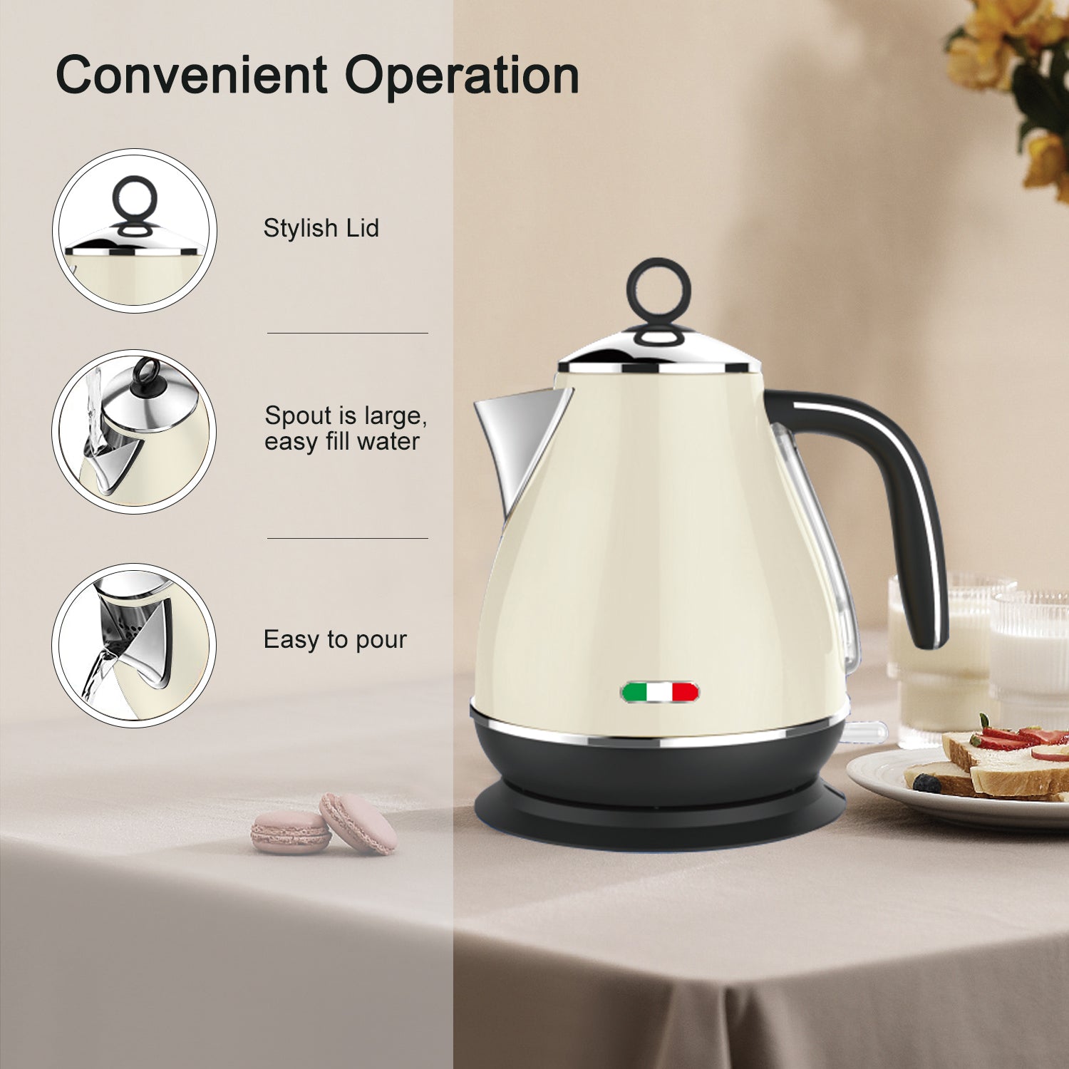 Vintage Electric Kettle and 2 Slice Toaster SET Combo Deal Stainless Steel Cream