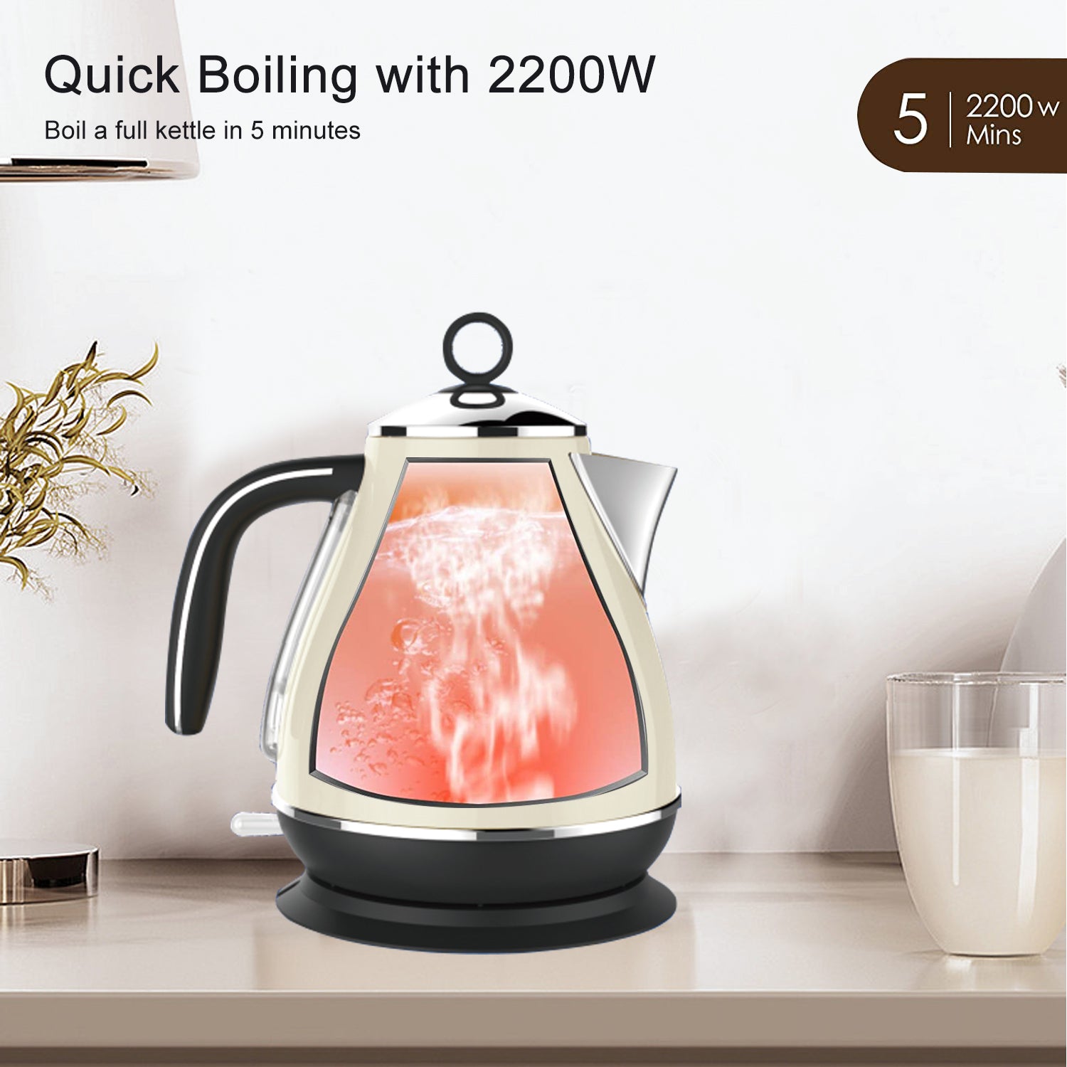 Vintage Electric Kettle and 2 Slice Toaster SET Combo Deal Stainless Steel Cream