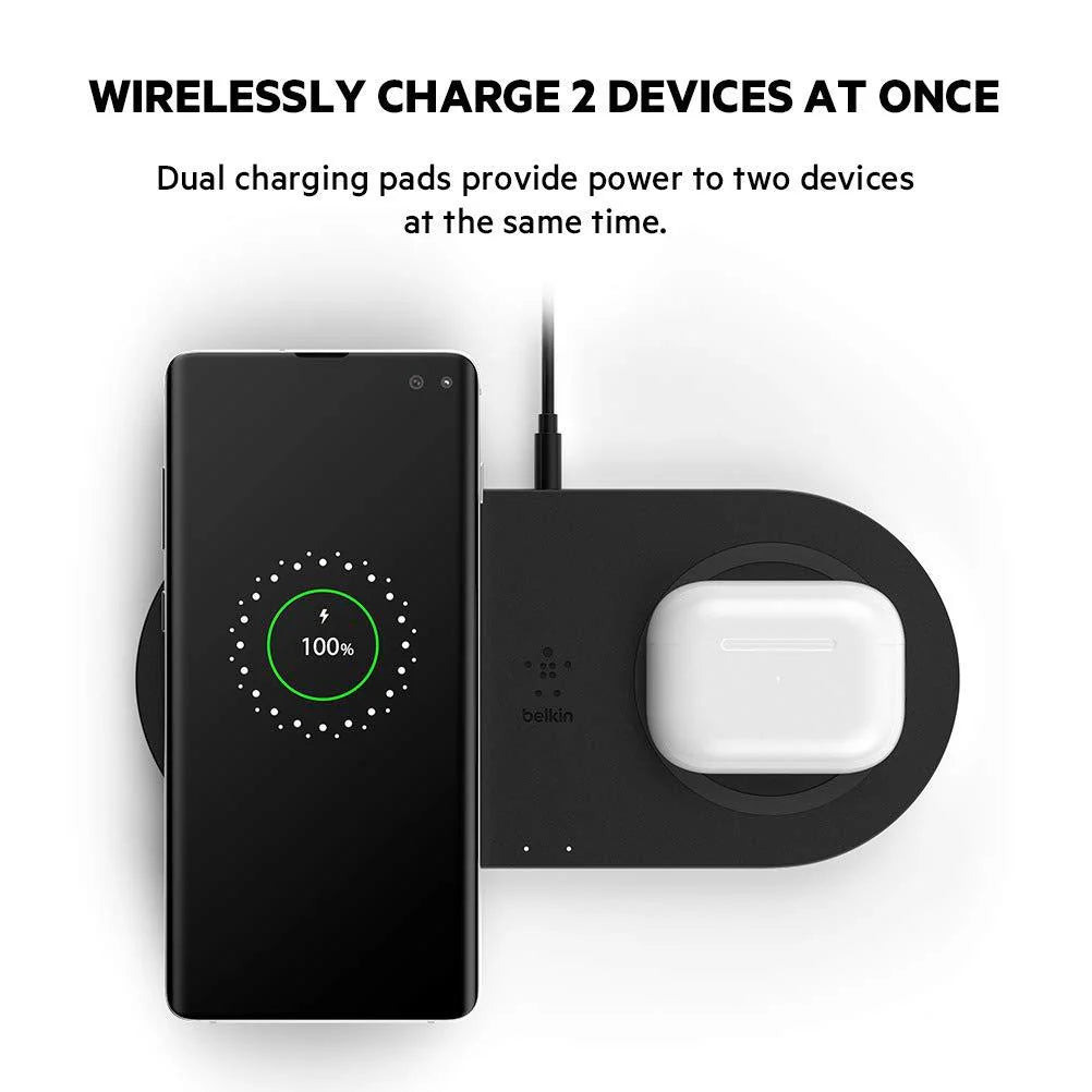 Belkin Dual Wireless Charger (Dual Wireless Charging Pad 10W) Fast Charge - Black - Ex Display
