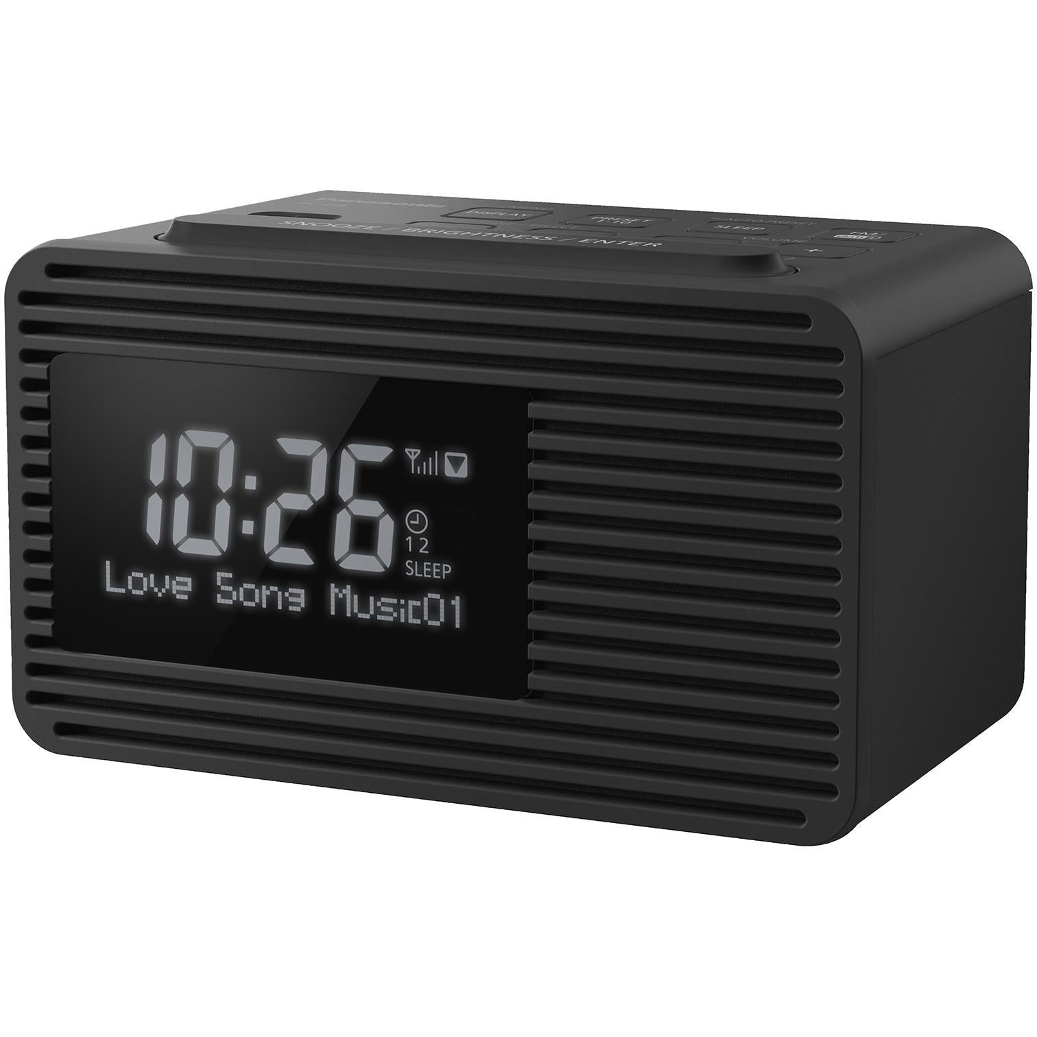Panasonic Portable Dual Alarm Clock Radio (RC-D8GN-K) – Black – Bluetooth, USB Charging, FM Presets – Ex-Display