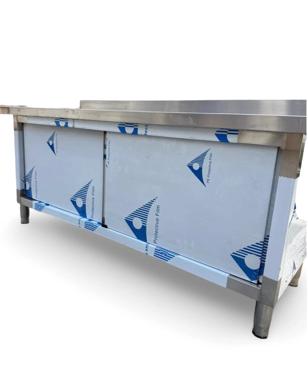 180cm Stainless Steel Table Heavy Duty Bench(2 Sinks,Storage Shelf & slide door)
