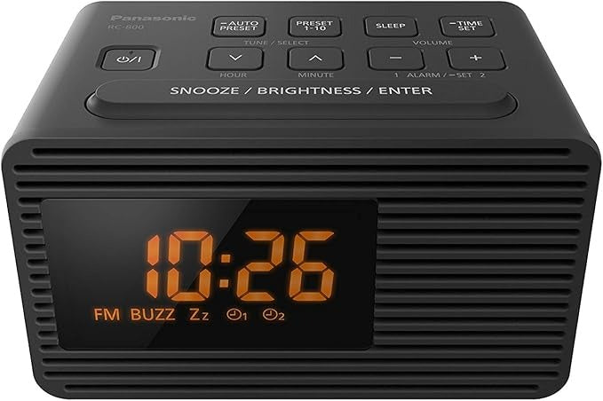 Panasonic Portable Dual Alarm Clock Radio (RC-800GN-K) – Black – AM/FM Presets, Dual Alarm – Ex-Display