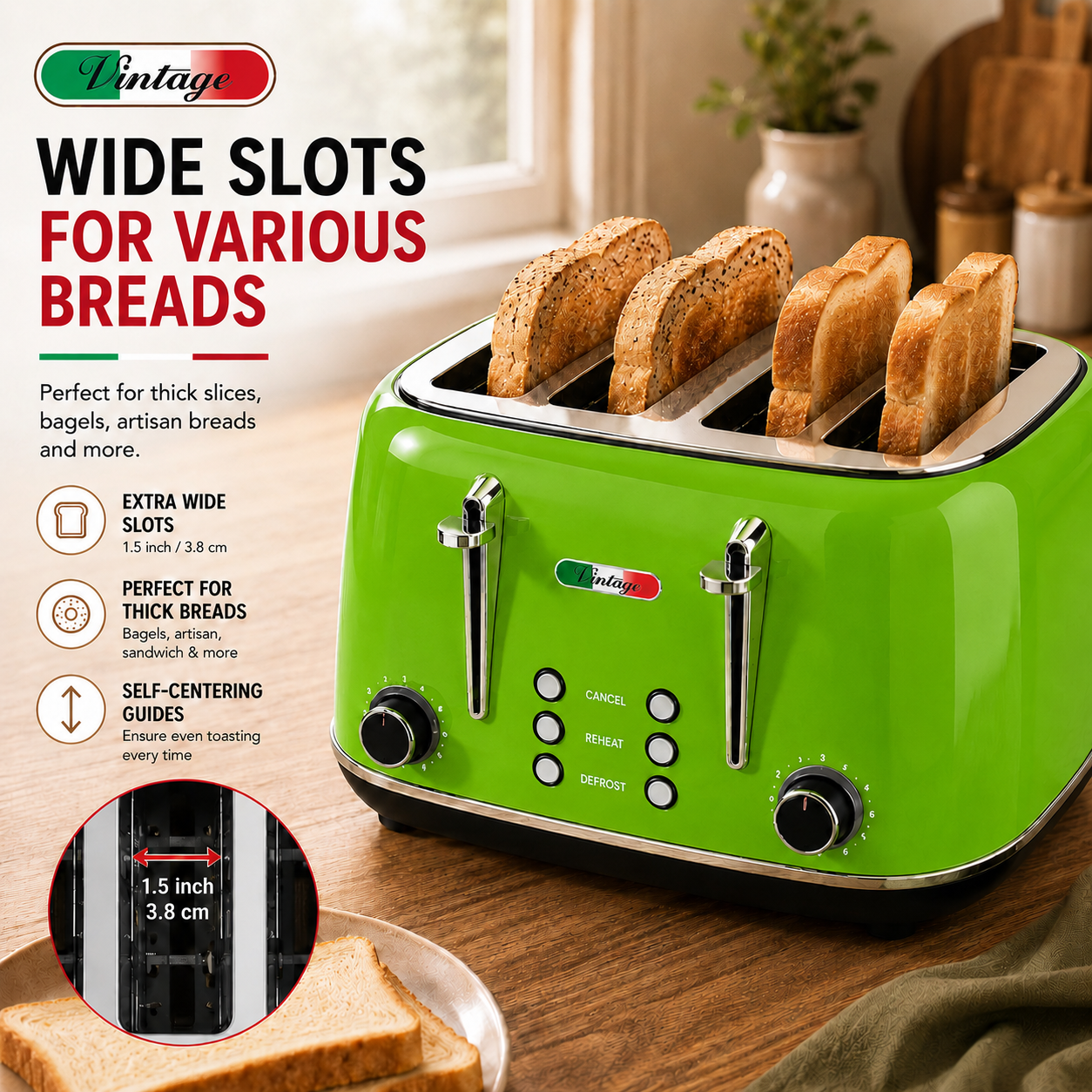 Vintage Lime Green Electric Kettle and 4-Slice Toaster Combo Set - Stainless Steel, Glossy Finish, Auto Shut-Off & Variable Browning Control